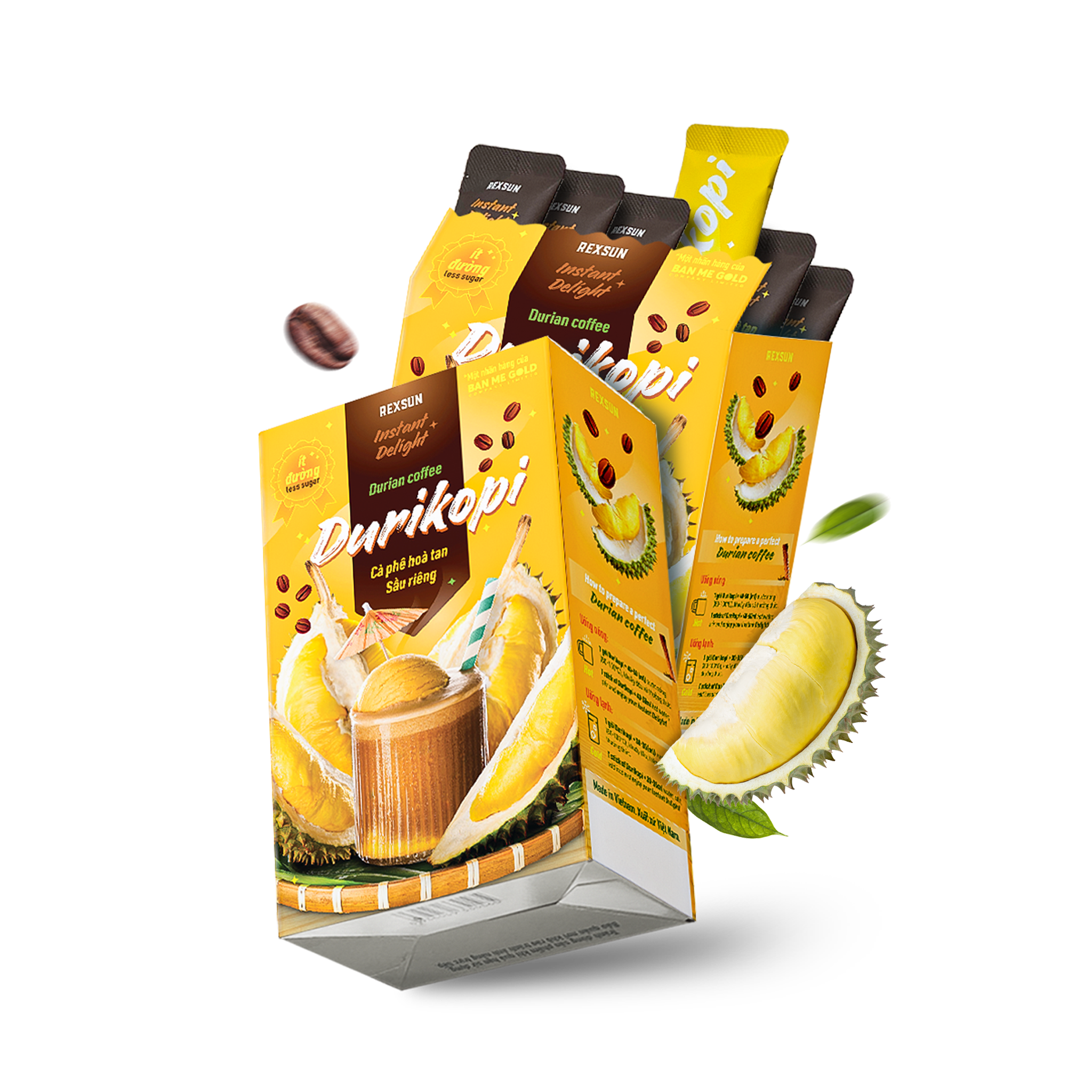 Cà Phê Sầu Riêng Durikopi Hòa Tan - Instant Delight – Hộp 160gr (10 Gói) - Cafe Hòa Tan Chính Hãng Ban Me Gold - REXSUN