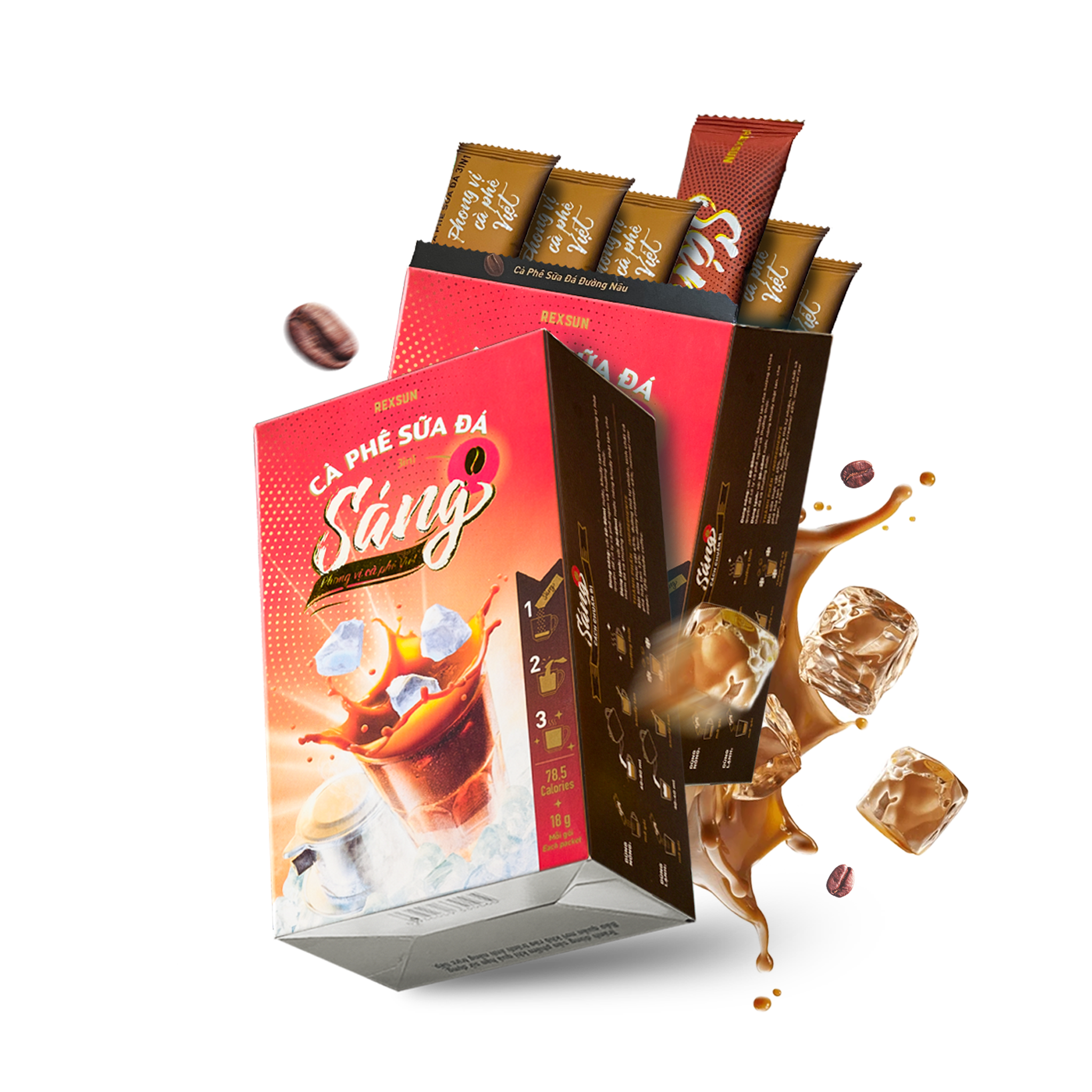 Cà Phê Hoà Tan Sữa Đá 3in1 Tiện Lợi - Sáng - Hộp 216g (12 gói) - Cafe Hòa Tan Sữa Đá Ban Me Gold - Rexsun