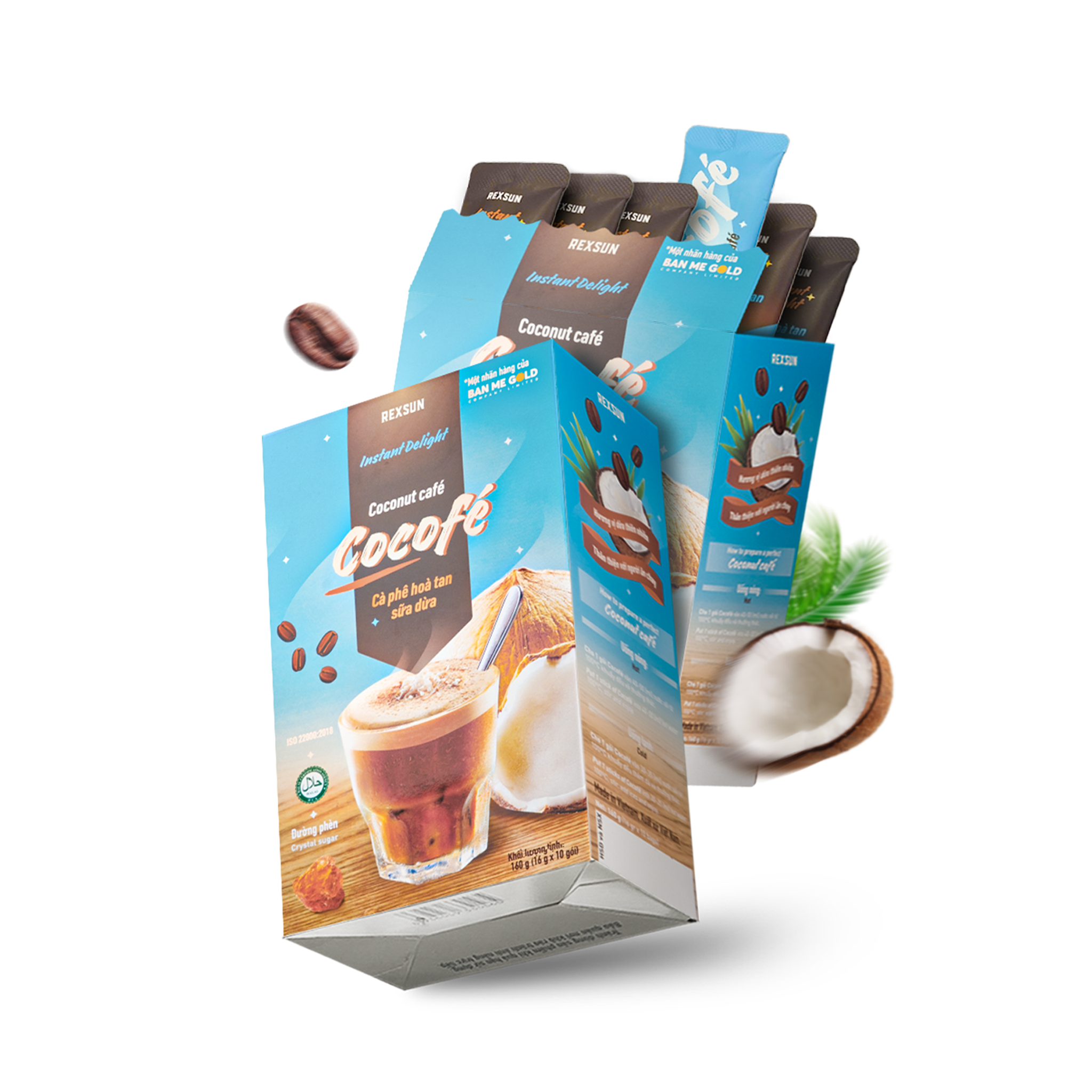 Cà Phê Sữa Dừa Cocofe – Túi 480gr (30 Gói) - Cafe Hòa Tan Cao Cấp Chính Hãng Ban Me Gold - REXSUN