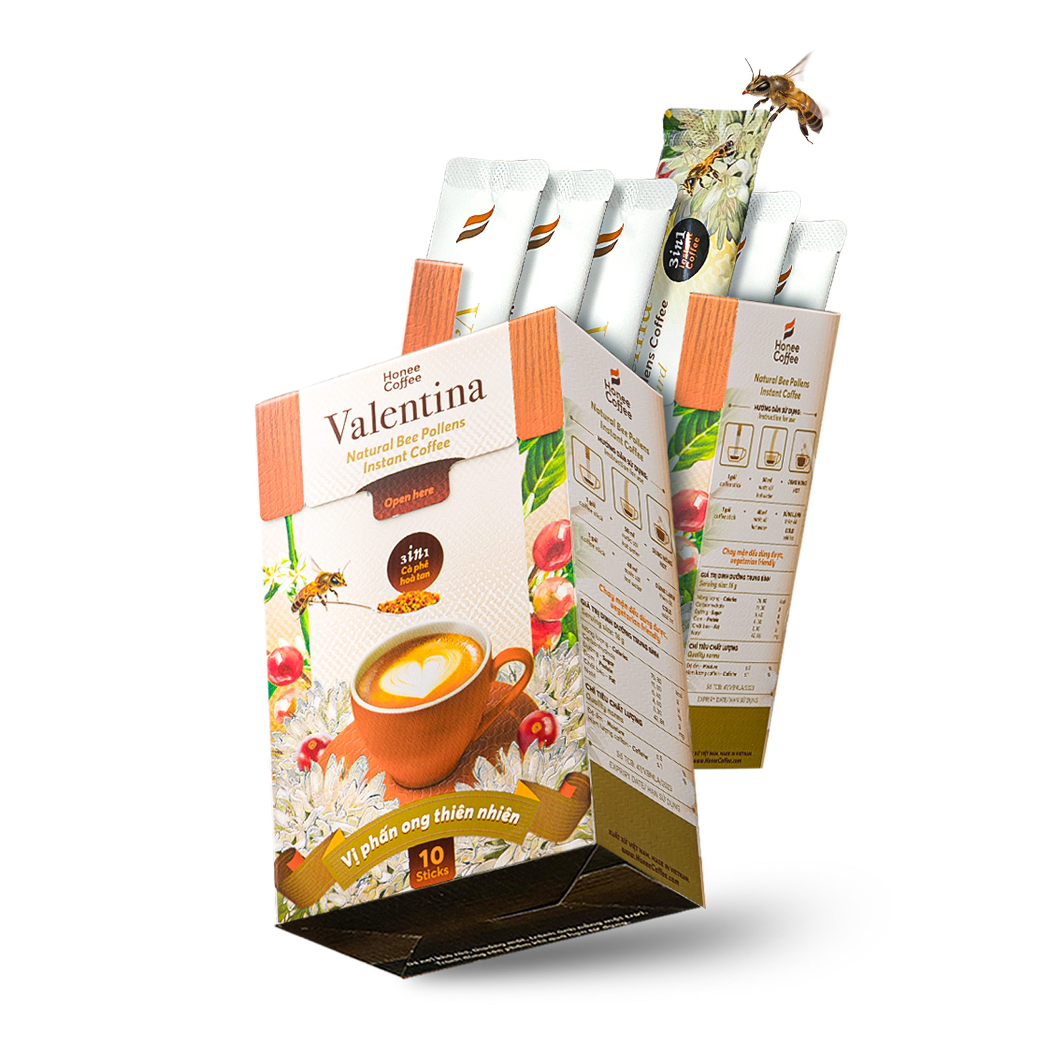 Cà Phê Hoà Tan Valentina - Instant Delight - 160gr (10 Gói) - Cafe Sữa Phấn Hoa Mật Ong Ban Me Gold - Honee Coffee
