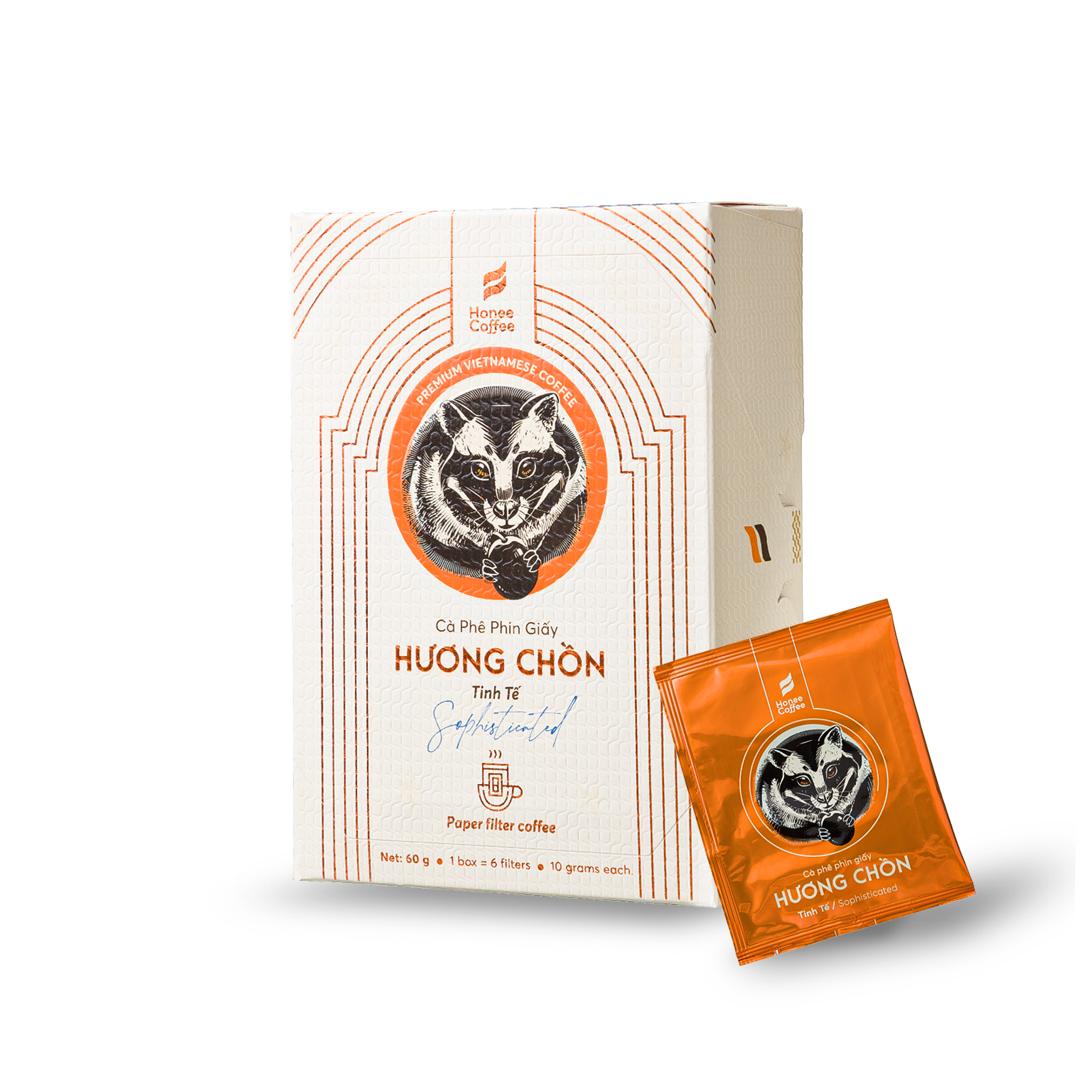 Cà Phê Phin Giấy Hương Chồn (Tinh Tế) Hộp 60gr (6 Túi) - Cà Phê Chồn 100% Ban Me Gold - Honee Coffee
