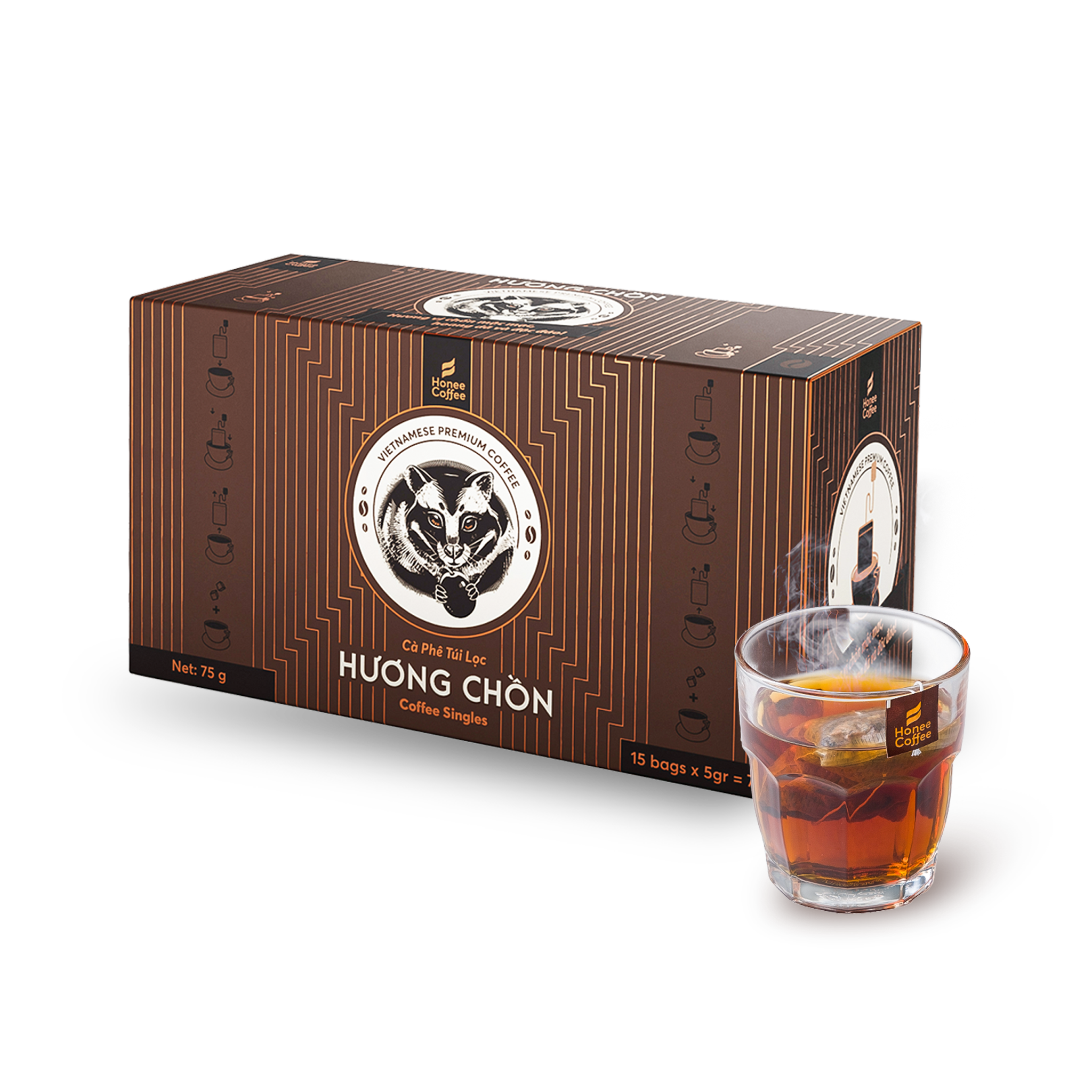 Cà Phê Túi Lọc Hương Chồn (Bạc) Tiện Lợi - Hộp 75gr (15 Túi) - Cà Phê Chồn 100% Nguyên Chất Ban Me Gold - Honee Coffe