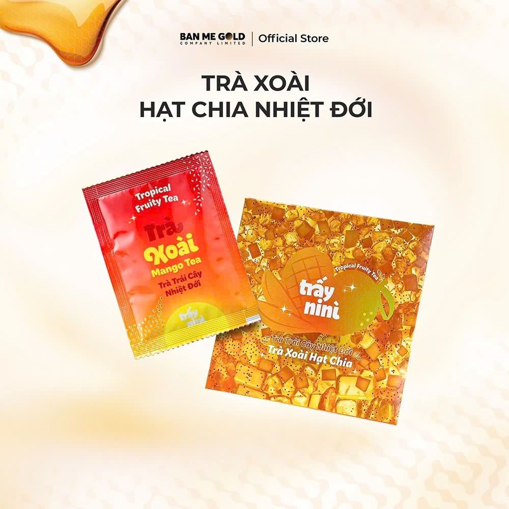 Trà Xoài Hạt Chia Thanh Nhiệt - Hộp 100g (10 Gói) - Trà Trái Cây Nhiệt Đới Detox Ít Đường Ban Me Gold - Trấy Ni Nì