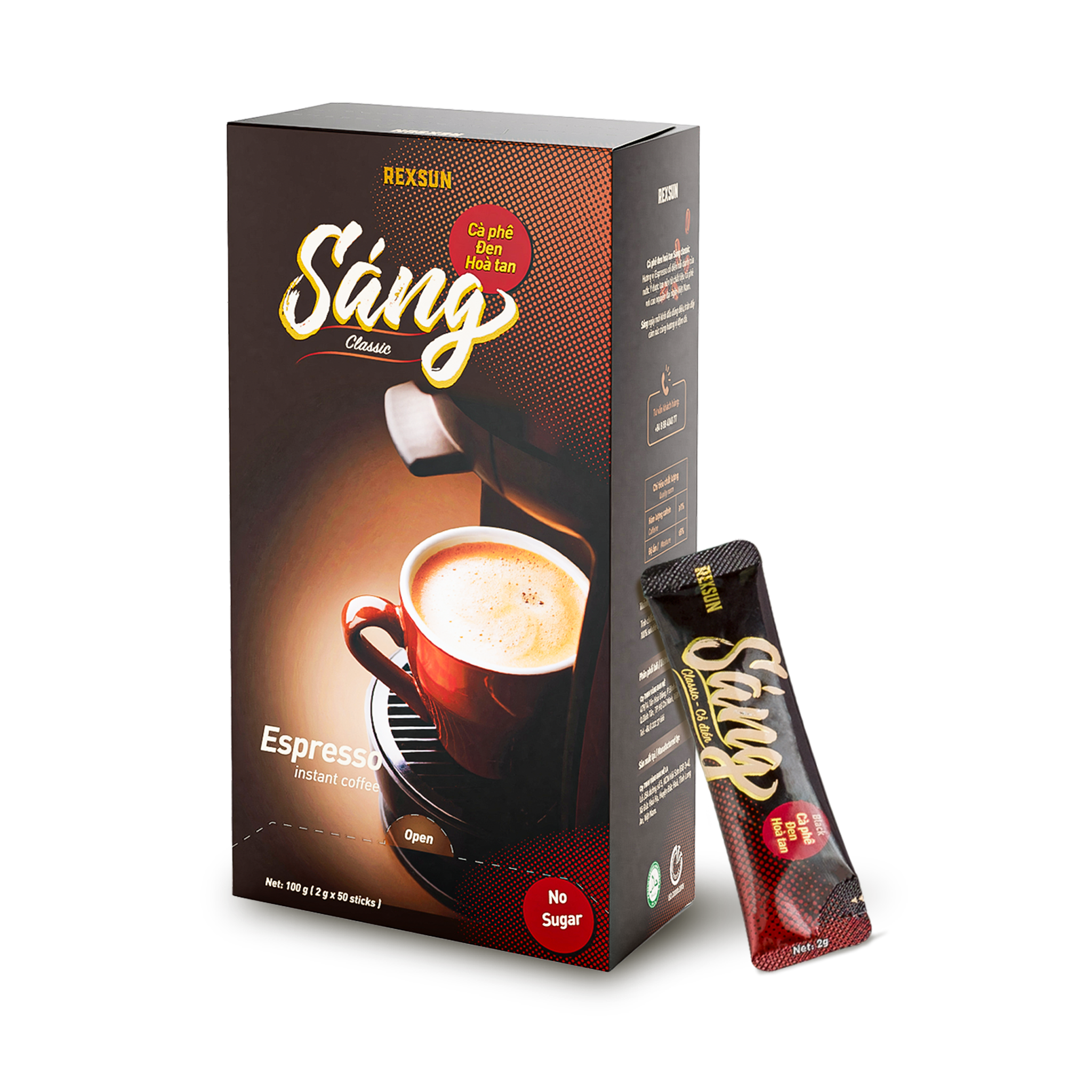 Cà Phê Espresso Hòa Tan - Sáng - Hộp 20g/100g - KHÔNG ĐƯỜNG SỮA - Cafe Đen Hòa Tan Chính Hãng Ban Me Gold - Rexsun