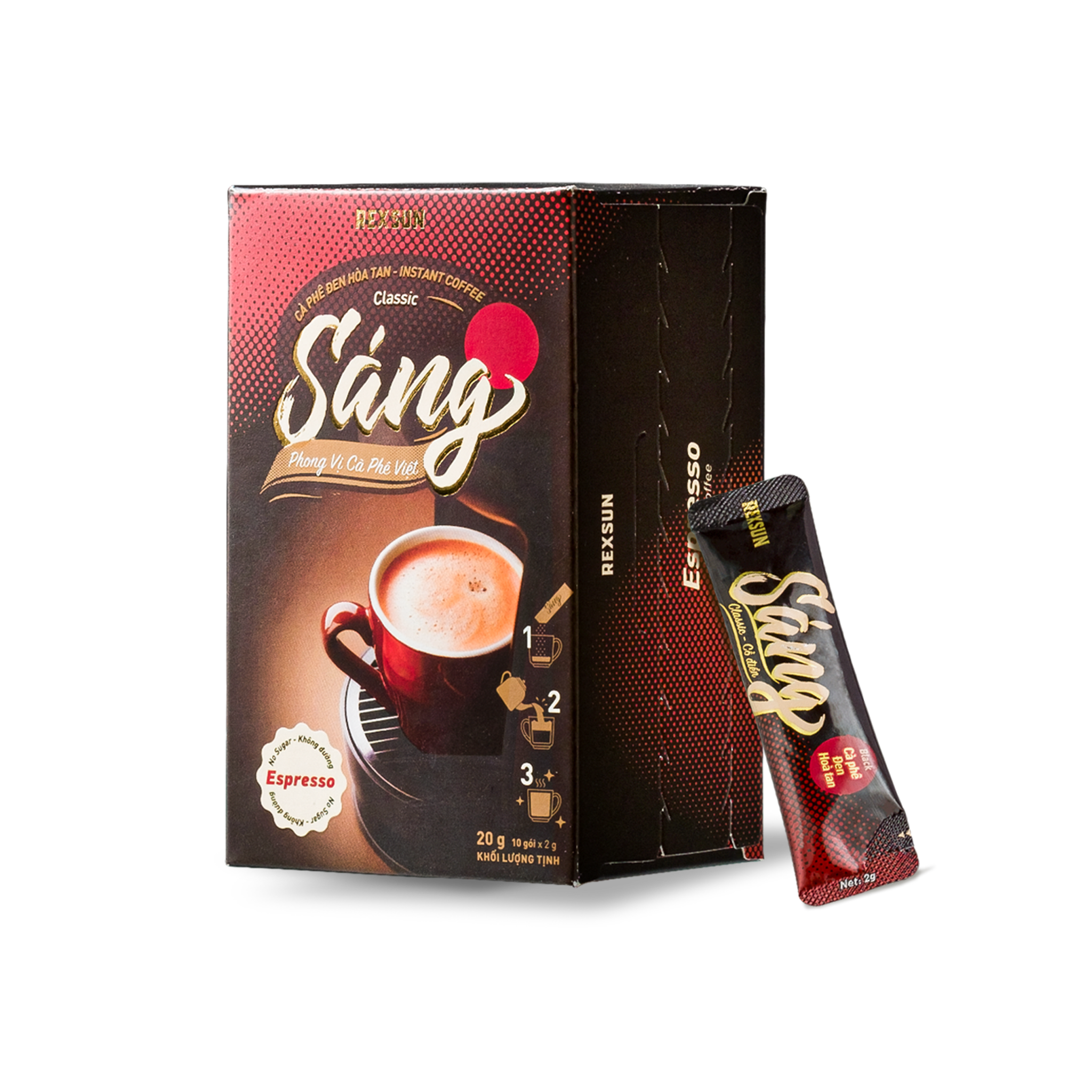 Cà Phê Espresso Hòa Tan - Sáng - Hộp 20g/100g - KHÔNG ĐƯỜNG SỮA - Cafe Đen Hòa Tan Chính Hãng Ban Me Gold - Rexsun