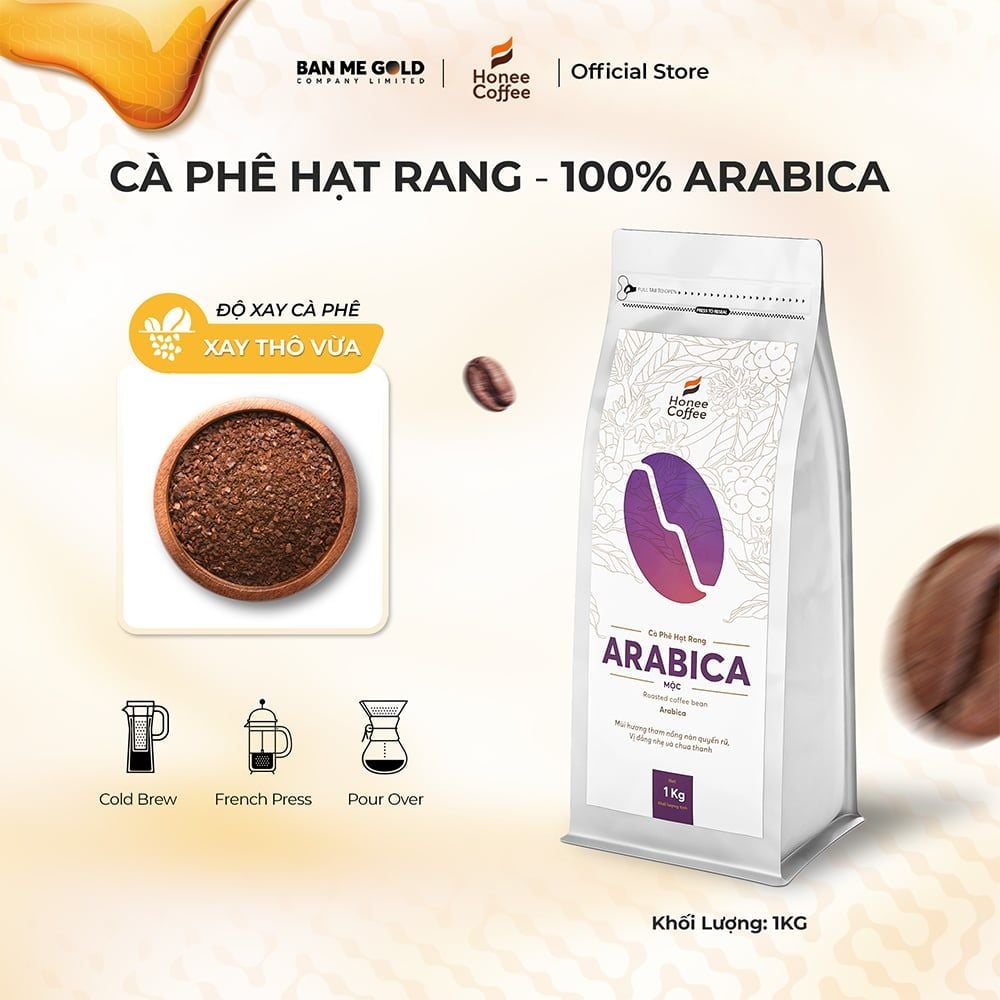Cà Phê Arabica 100% Nguyên Chất (Cao Cấp) - 250g/500g/1kg NGUYÊN HẠT - Cafe Hạt Rang Xay Chính Hãng Ban Me Gold - Honee Coffee