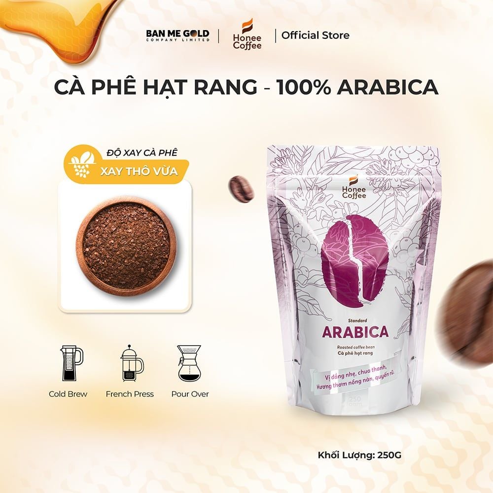 Cà Phê Arabica 100% Nguyên Chất (Cao Cấp) - 250g/500g/1kg NGUYÊN HẠT - Cafe Hạt Rang Xay Chính Hãng Ban Me Gold - Honee Coffee