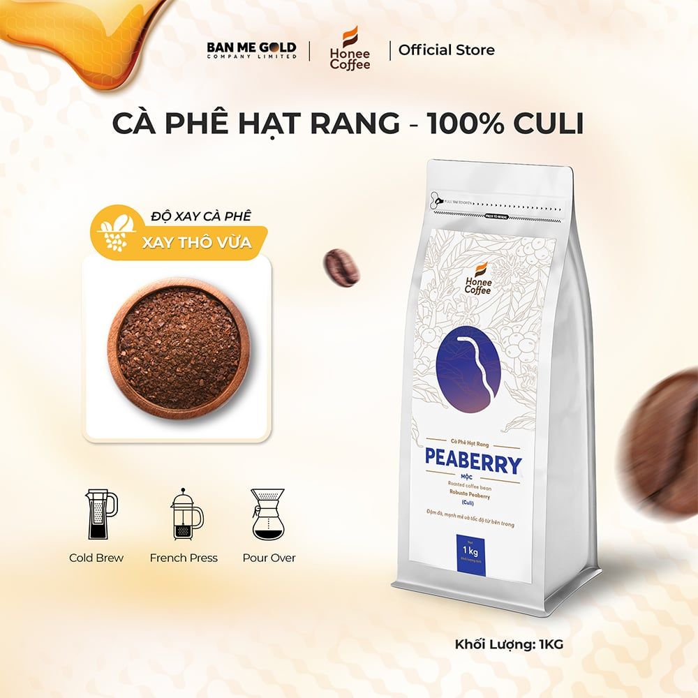 Cà Phê Culi 100% Nguyên Chất (Cao Cấp) - 250g/500g/1kg - Cafe Hạt Rang Đắng Đậm - Chính Hãng Ban Me Gold - Honee Coffee