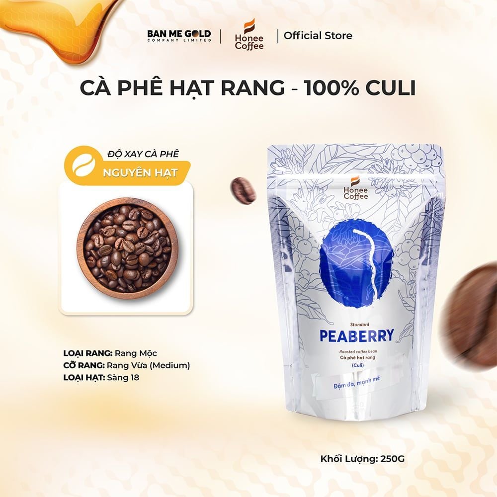 Cà Phê Culi 100% Nguyên Chất (Cao Cấp) - 250g/500g/1kg - Cafe Hạt Rang Đắng Đậm - Chính Hãng Ban Me Gold - Honee Coffee