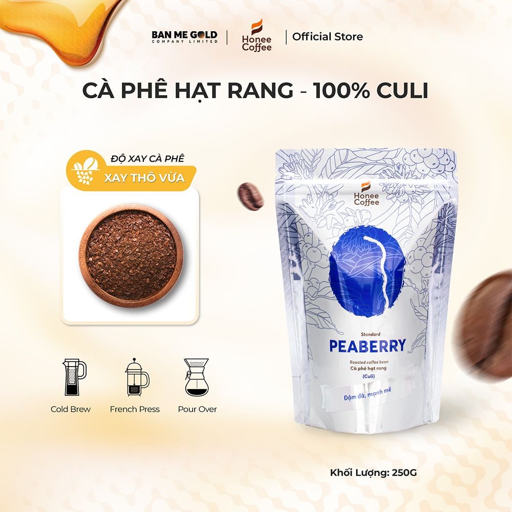 Cà Phê Culi 100% Nguyên Chất (Cao Cấp) - 250g/500g/1kg - Cafe Hạt Rang Đắng Đậm - Chính Hãng Ban Me Gold - Honee Coffee