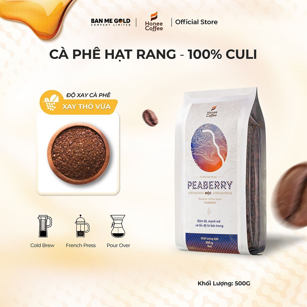 Cà Phê Culi 100% Nguyên Chất (Cao Cấp) - 250g/500g/1kg - Cafe Hạt Rang Đắng Đậm - Chính Hãng Ban Me Gold - Honee Coffee