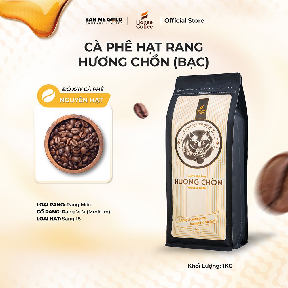 [CAO CẤP] Cà Phê Hương Chồn (Bạc) (250g - NGUYÊN HẠT) Hạt Rang Mộc Cà Phê Chồn 100% Nguyên Chất Chính Hãng Ban Me Gold - Honee Coffee