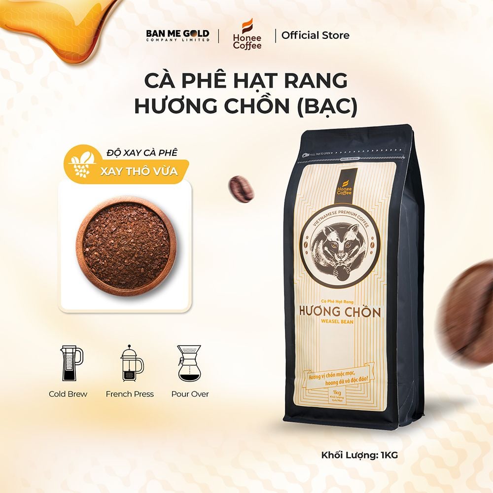 [CAO CẤP] Cà Phê Hương Chồn (Bạc) (250g - NGUYÊN HẠT) Hạt Rang Mộc Cà Phê Chồn 100% Nguyên Chất Chính Hãng Ban Me Gold - Honee Coffee