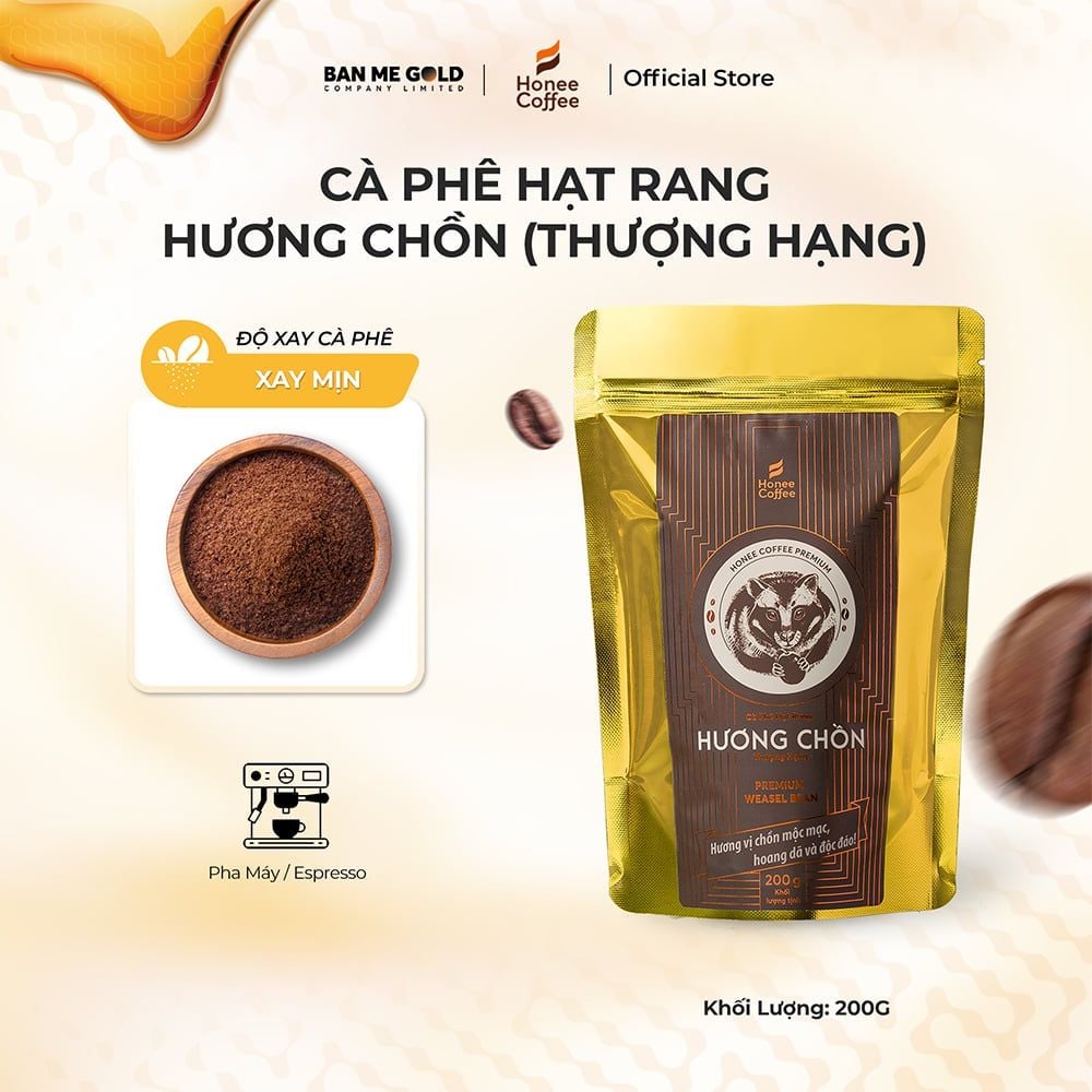 [THƯỢNG HẠNG] Cà Phê Hương Chồn (Vàng) Hạt Rang Mộc (200g) Cà Phê Chồn Nguyên Chất Chính Hãng Ban Me Gold - Honee Coffee