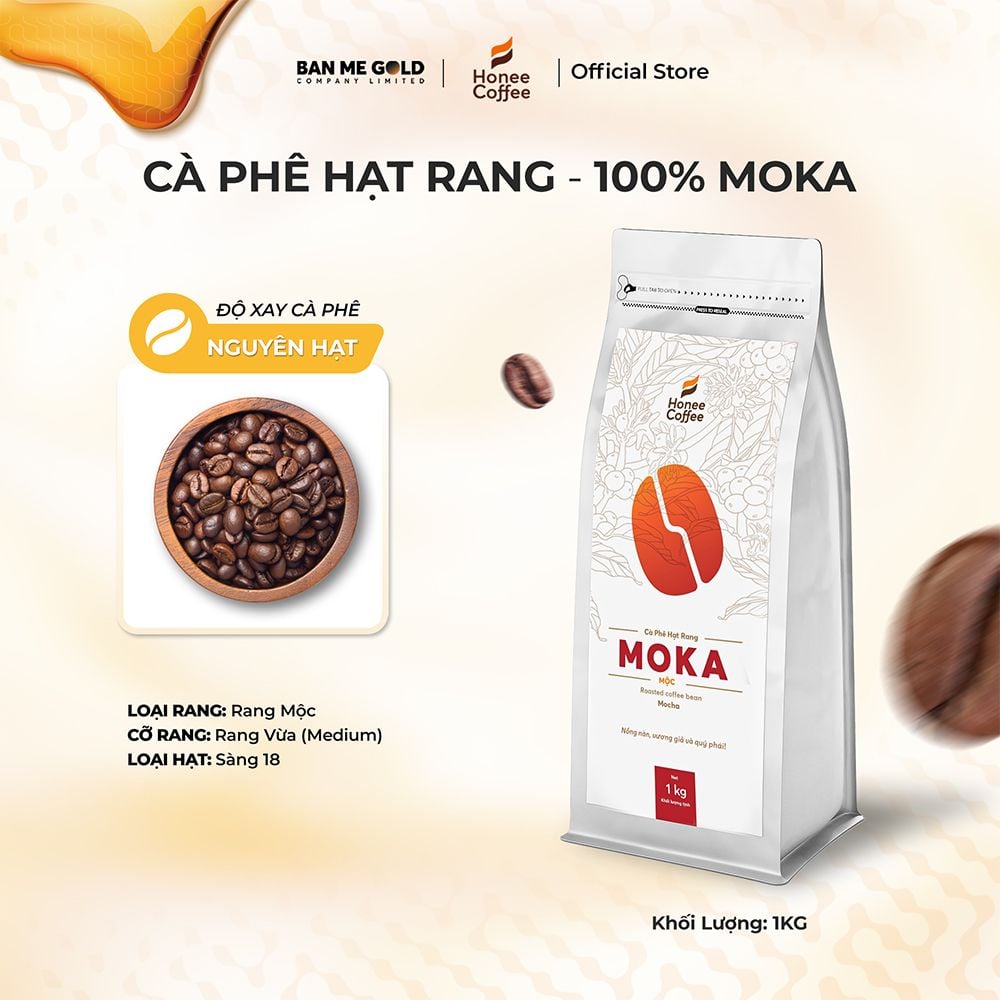 Cà Phê Moka 100% Nguyên Chất (Cao Cấp) - (250g/500g/1kg NGUYÊN HẠT)- Cafe Hạt Rang Xay Chính Hãng Ban Me Gold - Honee Coffee