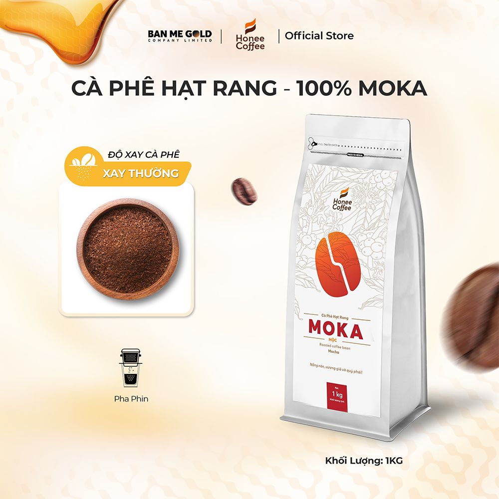 Cà Phê Moka 100% Nguyên Chất (Cao Cấp) - (250g/500g/1kg NGUYÊN HẠT)- Cafe Hạt Rang Xay Chính Hãng Ban Me Gold - Honee Coffee