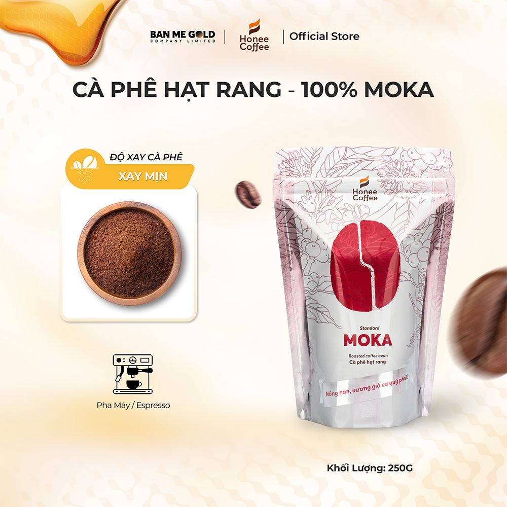 Cà Phê Moka 100% Nguyên Chất (Cao Cấp) - (250g/500g/1kg NGUYÊN HẠT)- Cafe Hạt Rang Xay Chính Hãng Ban Me Gold - Honee Coffee