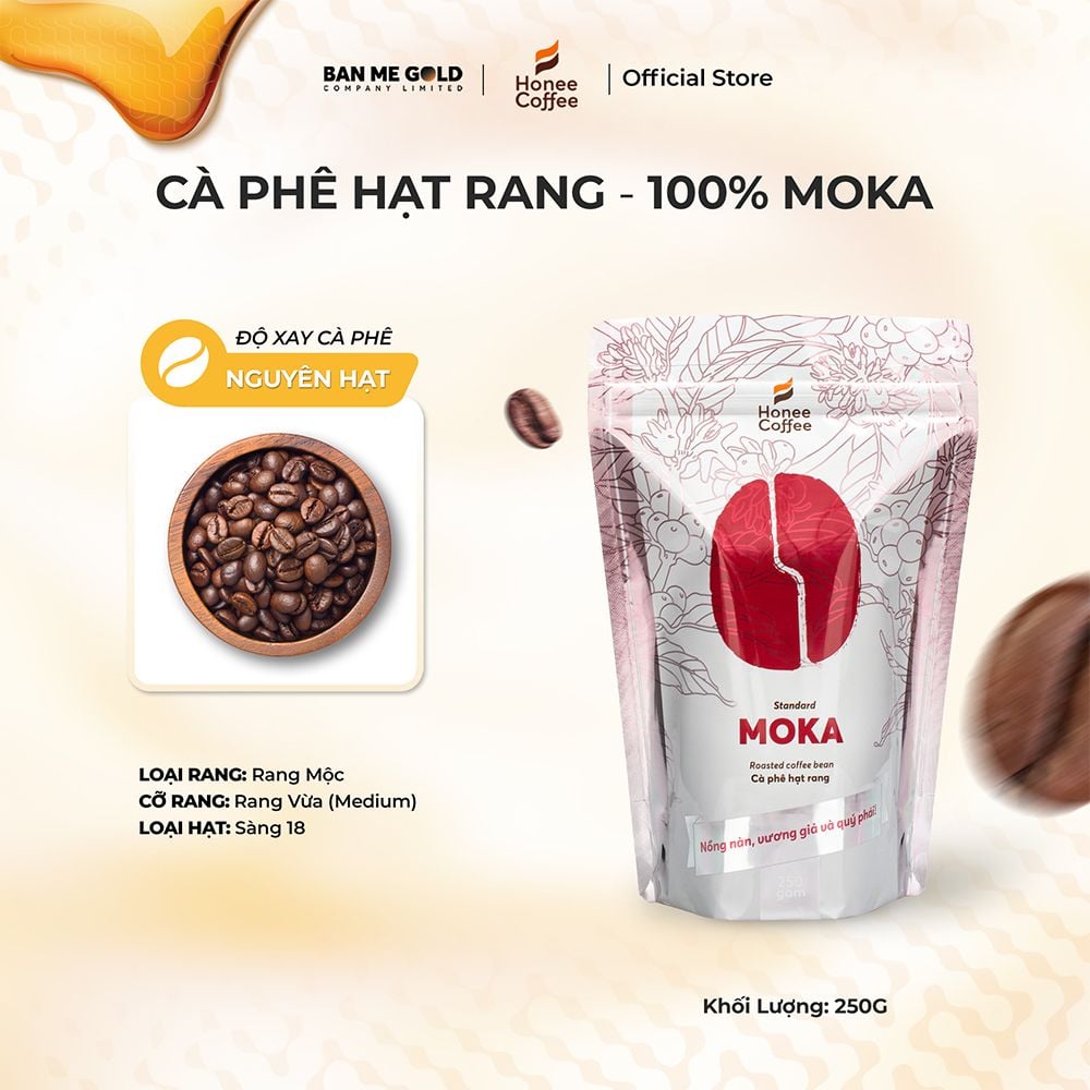 Cà Phê Moka 100% Nguyên Chất (Cao Cấp) - (250g/500g/1kg NGUYÊN HẠT)- Cafe Hạt Rang Xay Chính Hãng Ban Me Gold - Honee Coffee