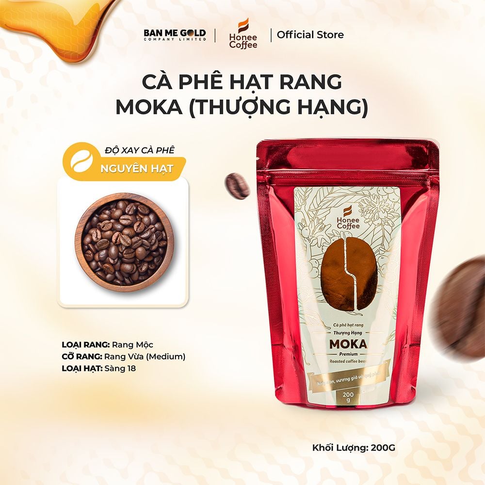 [THƯỢNG HẠNG] Cà Phê Moka 100% Nguyên Chất - 200g - Cafe Hạt Rang Mộc Chính Hãng Ban Me Gold - Honee Coffee