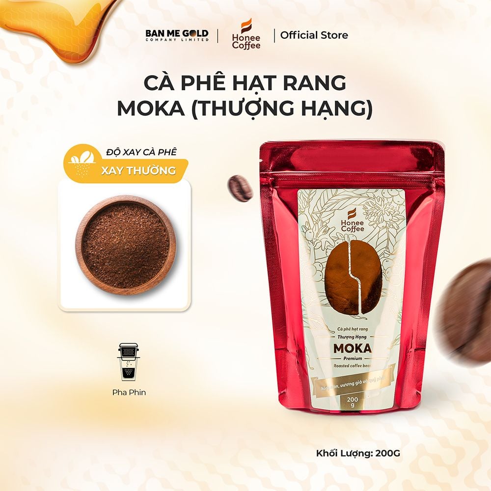 [THƯỢNG HẠNG] Cà Phê Moka 100% Nguyên Chất - 200g - Cafe Hạt Rang Mộc Chính Hãng Ban Me Gold - Honee Coffee