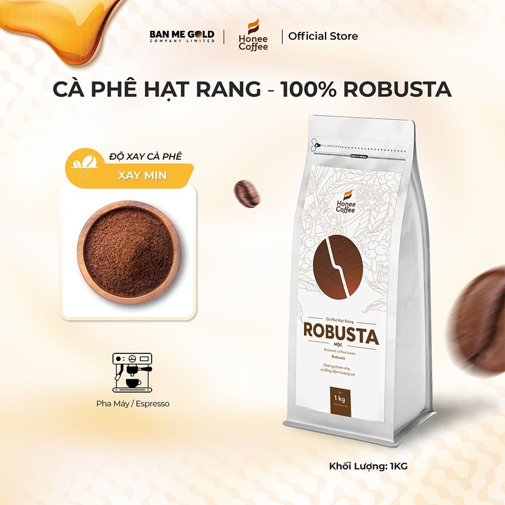 Cà Phê Robusta 100% Nguyên Chất (Cao Cấp) - 250g/500g/1kg - Cafe Hạt Rang Xay Chính Hãng Ban Me Gold - Honee Coffee