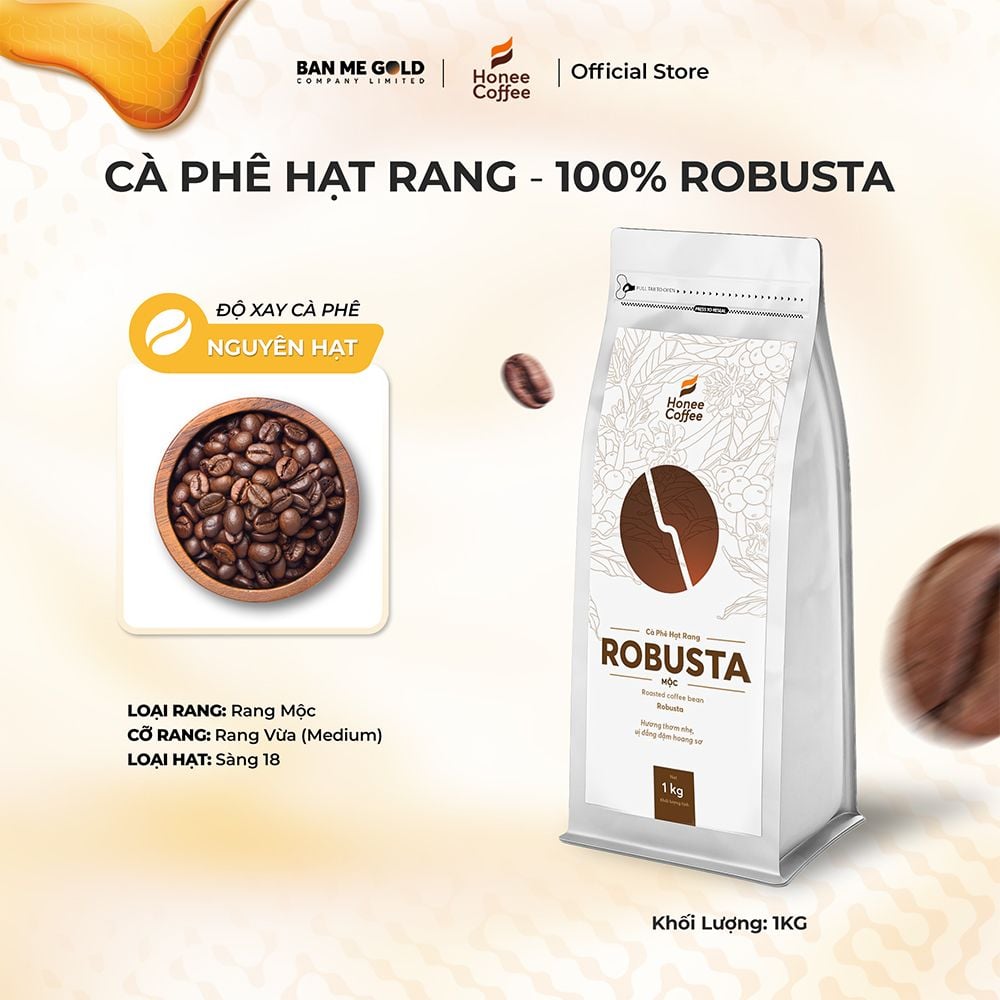 Cà Phê Robusta 100% Nguyên Chất (Cao Cấp) - 250g/500g/1kg - Cafe Hạt Rang Xay Chính Hãng Ban Me Gold - Honee Coffee