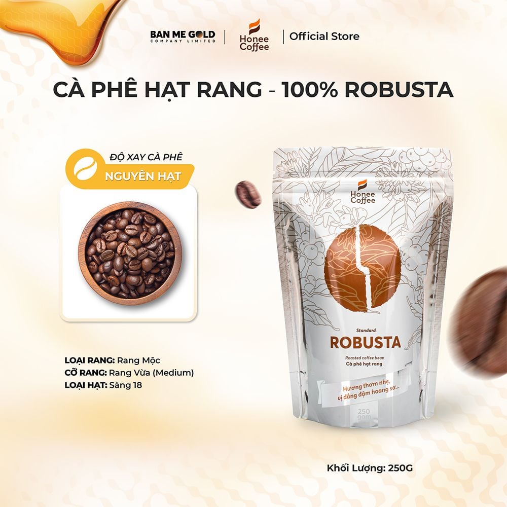Cà Phê Robusta 100% Nguyên Chất (Cao Cấp) - 250g/500g/1kg - Cafe Hạt Rang Xay Chính Hãng Ban Me Gold - Honee Coffee