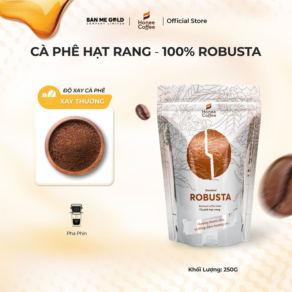 Cà Phê Robusta 100% Nguyên Chất (Cao Cấp) - 250g/500g/1kg - Cafe Hạt Rang Xay Chính Hãng Ban Me Gold - Honee Coffee