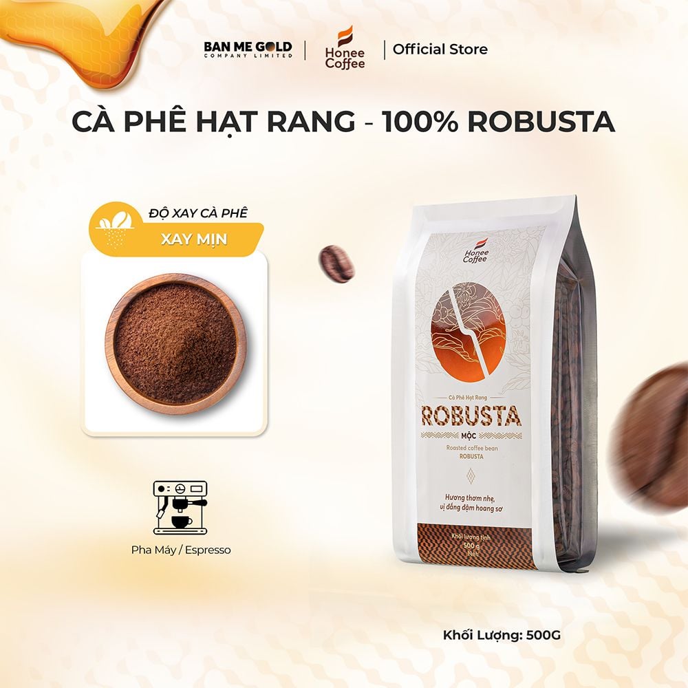 Cà Phê Robusta 100% Nguyên Chất (Cao Cấp) - 250g/500g/1kg - Cafe Hạt Rang Xay Chính Hãng Ban Me Gold - Honee Coffee
