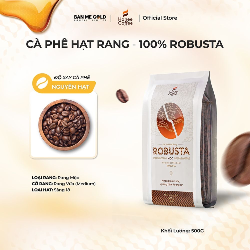 Cà Phê Robusta 100% Nguyên Chất (Cao Cấp) - 250g/500g/1kg - Cafe Hạt Rang Xay Chính Hãng Ban Me Gold - Honee Coffee