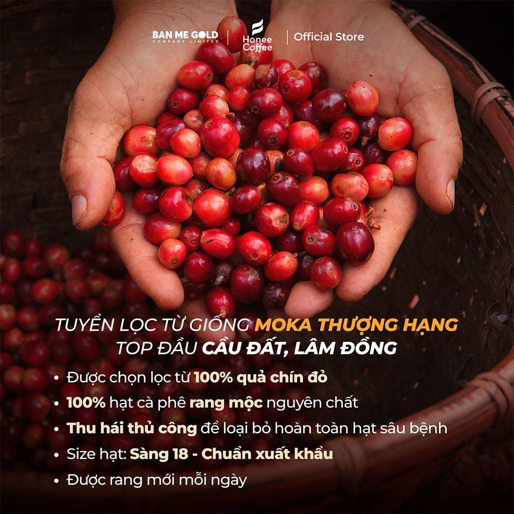 Cà Phê Moka 100% Nguyên Chất (Cao Cấp) - (250g/500g/1kg NGUYÊN HẠT)- Cafe Hạt Rang Xay Chính Hãng Ban Me Gold - Honee Coffee