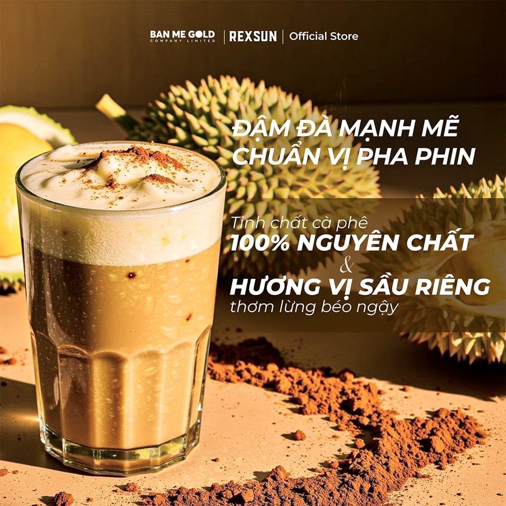 Cà Phê Sầu Riêng Đậm Đà - Hộp 160g (10 gói) - Cafe 3in1 Hoà Tan Cao Cấp - Chính Hãng Ban Me Gold - Rexsun