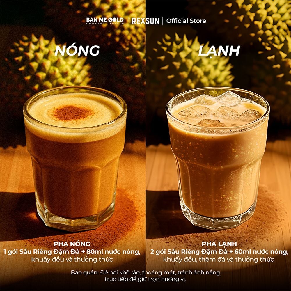 Cà Phê Sầu Riêng Đậm Đà - Hộp 160g (10 gói) - Cafe 3in1 Hoà Tan Cao Cấp - Chính Hãng Ban Me Gold - Rexsun