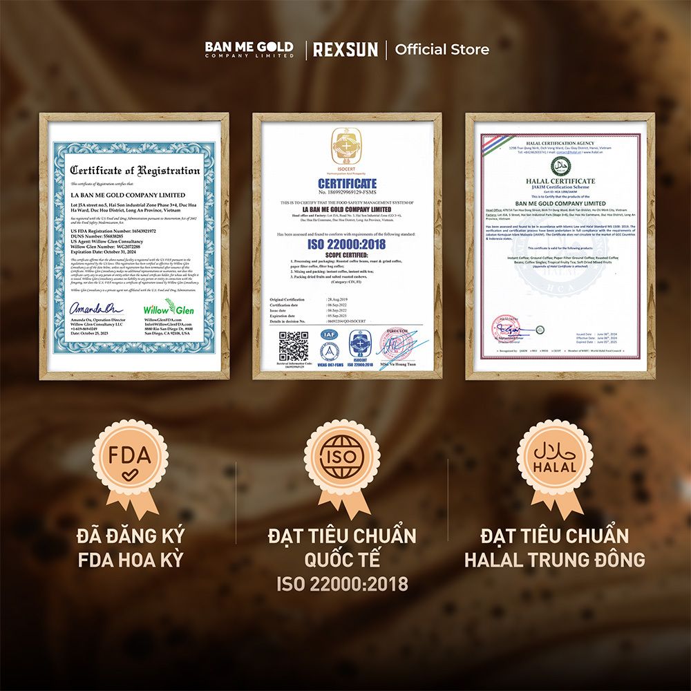 Cà Phê Sầu Riêng Đậm Đà - Hộp 160g (10 gói) - Cafe 3in1 Hoà Tan Cao Cấp - Chính Hãng Ban Me Gold - Rexsun