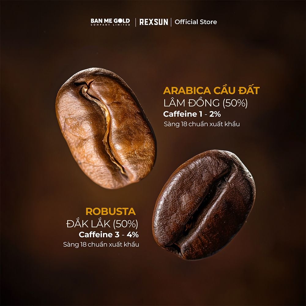 Cà Phê Gu Đắng Đậm Đà - 100% ROBUSTA & ARABICA - 250g/500g - Cafe Rang Xay Nguyên Chất Ban Me Gold - REXSUN