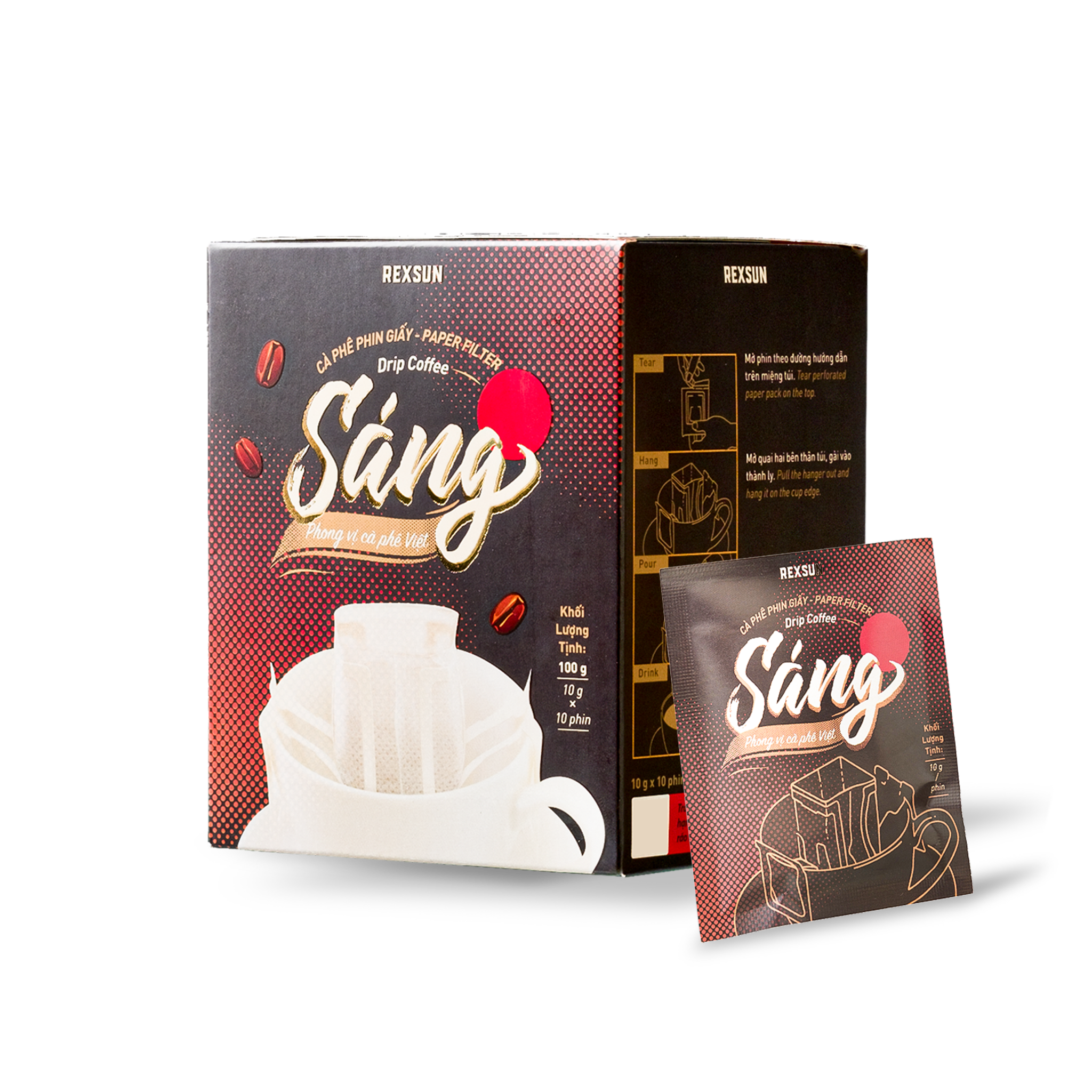 Cà Phê Phin Giấy - Sáng - Hộp 100gr (10 Túi) - Không Đường Sữa - Cafe Nguyên Chất Chính Hãng Ban Me Gold - Rexsun
