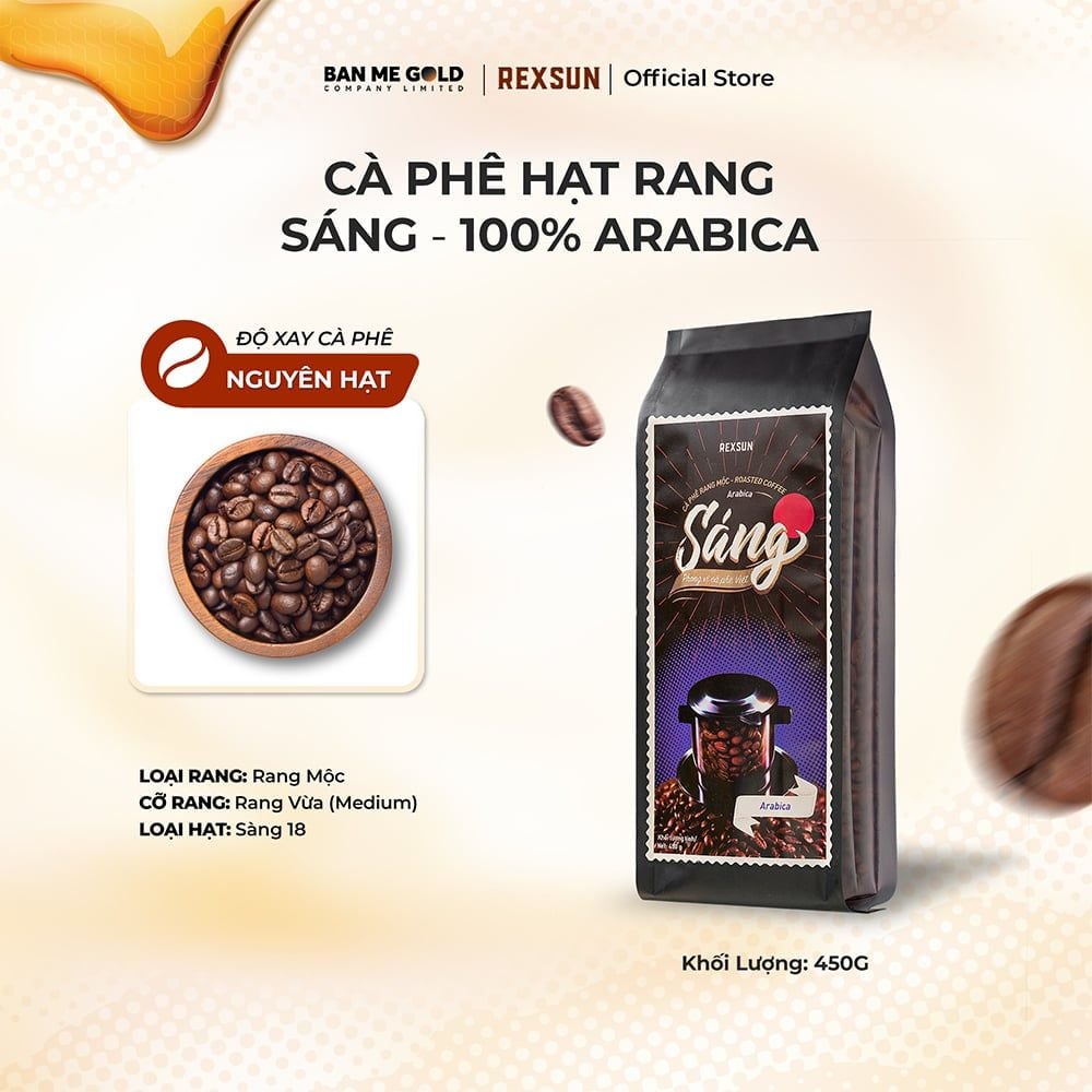 Cà Phê Arabica 100% Nguyên Chất - Sáng - 450g - Cafe Hạt / Pha Phin / Pha Máy Xay Sẵn Chính Hãng Ban Me Gold - Rexsun