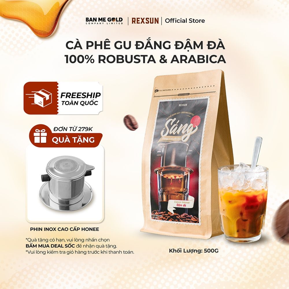 Cà Phê Gu Đắng Đậm Đà - 100% ROBUSTA & ARABICA - 250g/500g - Cafe Rang Xay Nguyên Chất Ban Me Gold - REXSUN