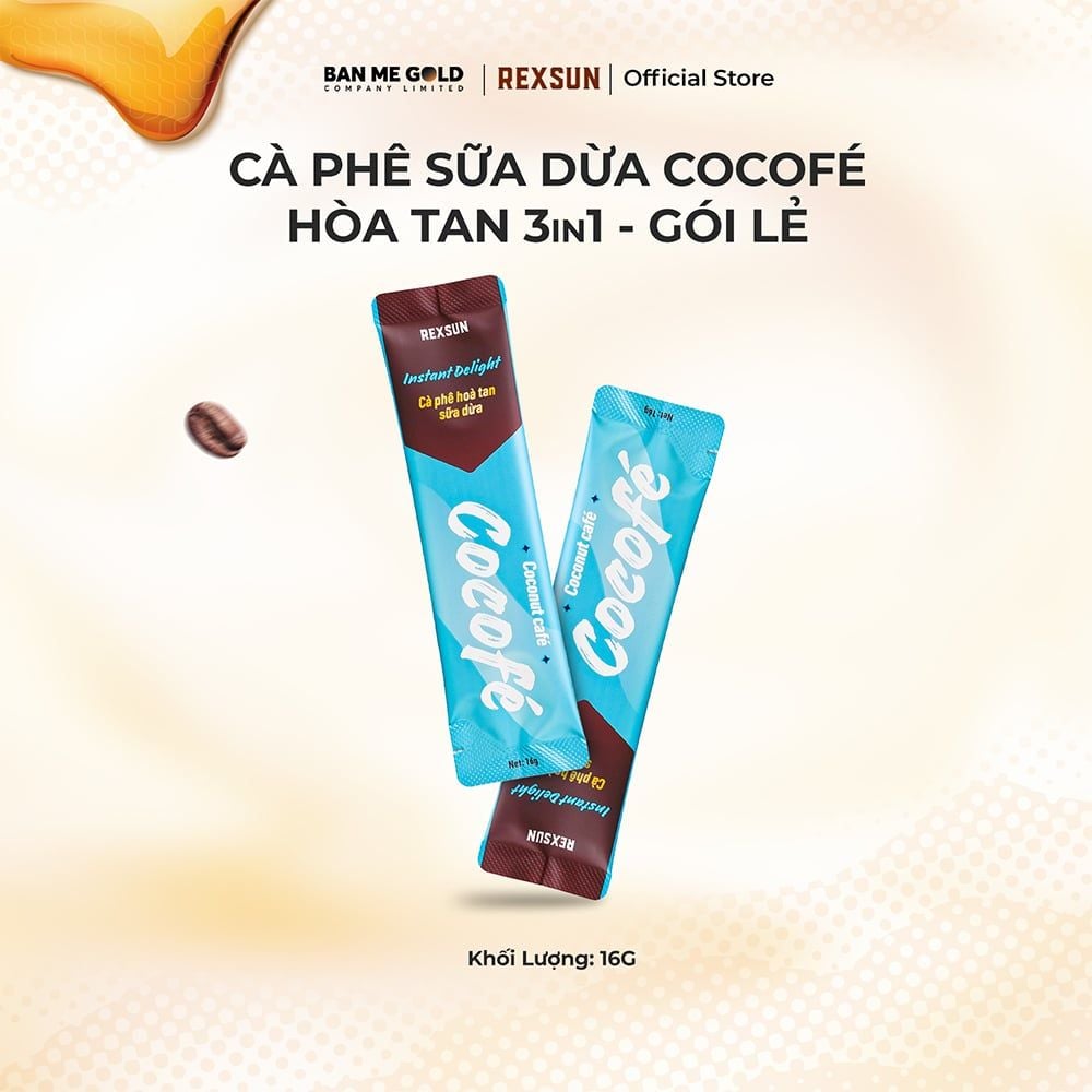 Cà Phê Sữa Dừa Cocofe - Hộp 160gr (10 Gói) - Coconut Cappuccino Dừa Cafe Hòa Tan Chính Hãng Ban Me Gold - REXSUN