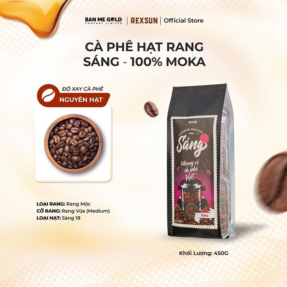 Cà Phê Moka 100% Nguyên Chất - Sáng (450g) Cafe Pha Phin / Pha Máy Hạt Rang Xay Sẵn Chính Hãng Ban Me Gold - Rexsun