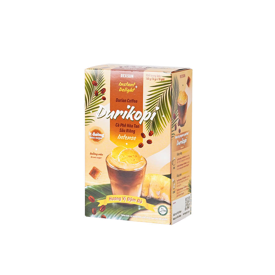 Cà Phê Sầu Riêng Đậm Đà - Hộp 160g (10 gói) - Cafe 3in1 Hoà Tan Cao Cấp - Chính Hãng Ban Me Gold - Rexsun