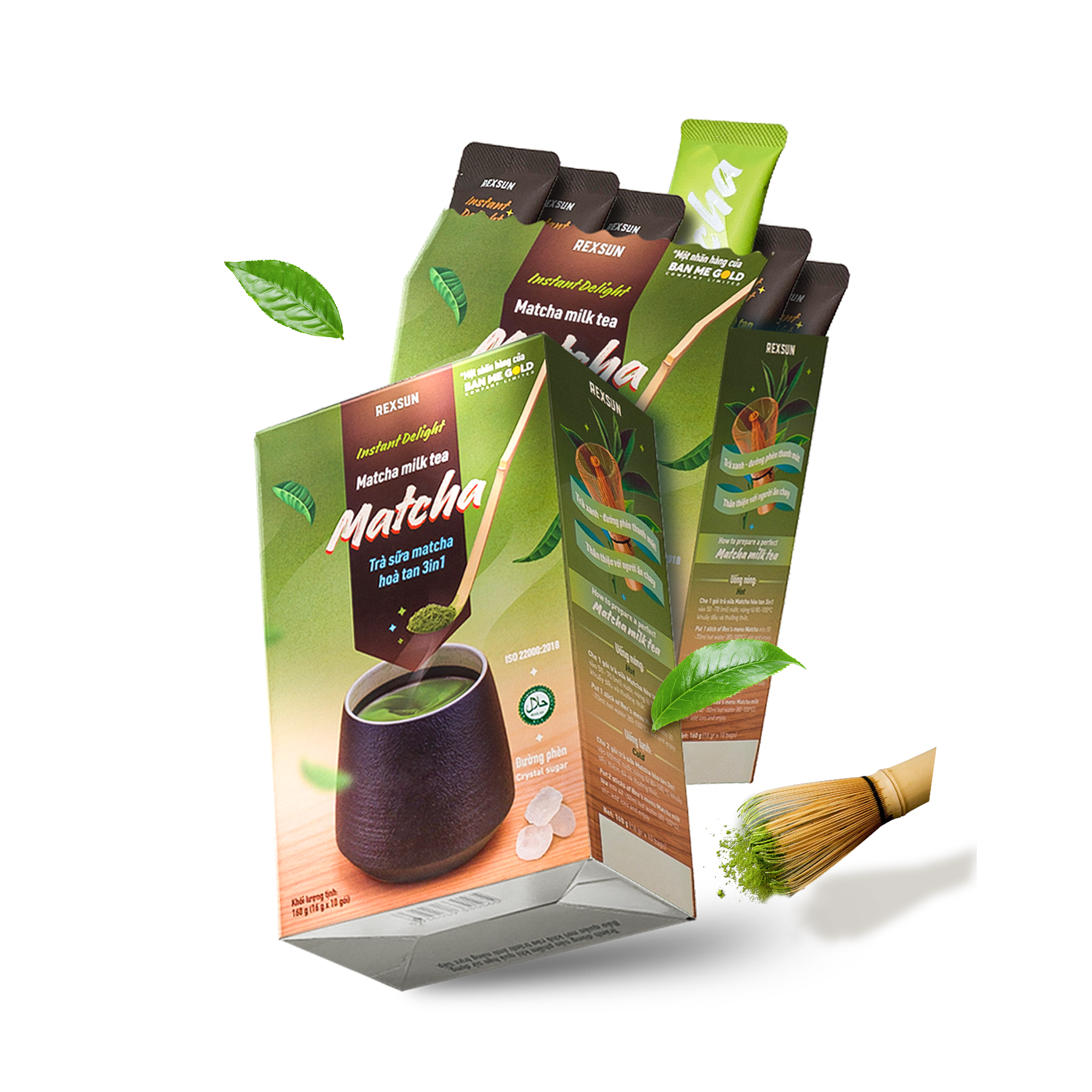 Trà Sữa Matcha Hoà Tan - Instant Delight - Hộp 160g (10 Gói) - Trà Sữa Trà Xanh Hòa Tan Chính Hãng Ban Me Gold - REXSUN