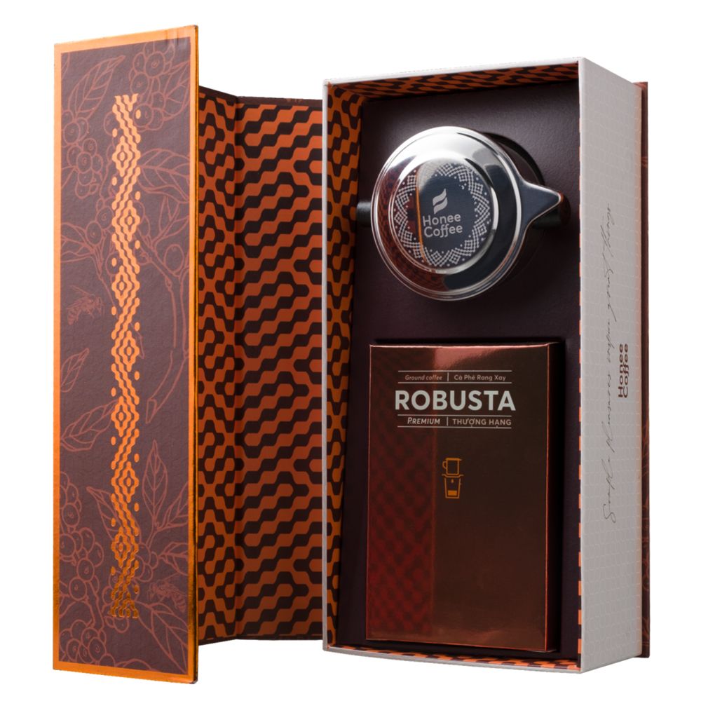 Hộp Quà Cà Phê Robusta (Thượng Hạng) - 150gr - Cafe Rang Xay Pha Phin Ban Me Gold - Honee Coffee