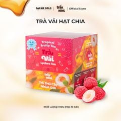 Trà Vải Hạt Chia Thanh Nhiệt - Hộp 100g (10 Gói) - Trà Trái Cây Nhiệt Đới Detox Ít Đường Ban Me Gold - Trấy Ni Nì