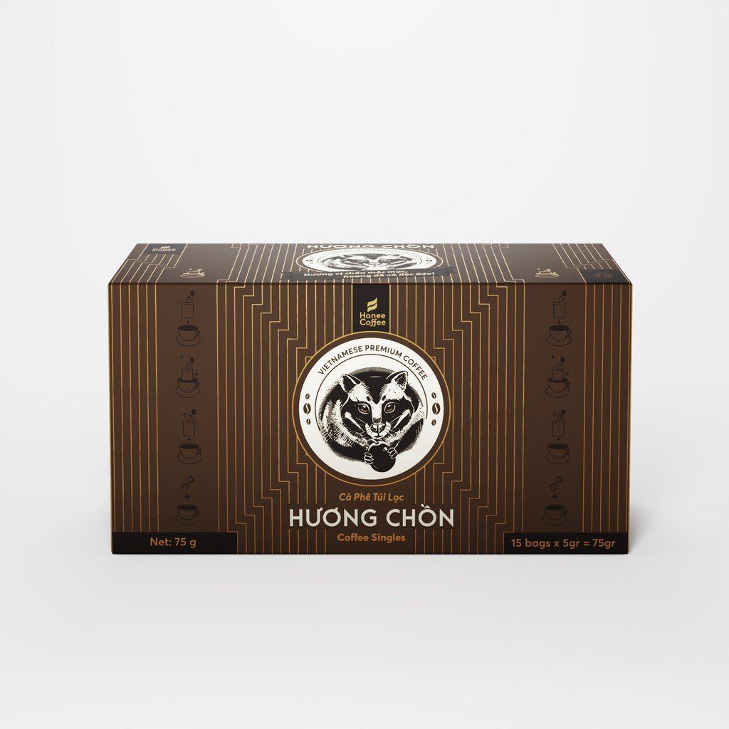 Cà Phê Túi Lọc Hương Chồn (Bạc) Tiện Lợi - Hộp 75gr (15 Túi) - Cà Phê Chồn 100% Nguyên Chất Ban Me Gold - Honee Coffe