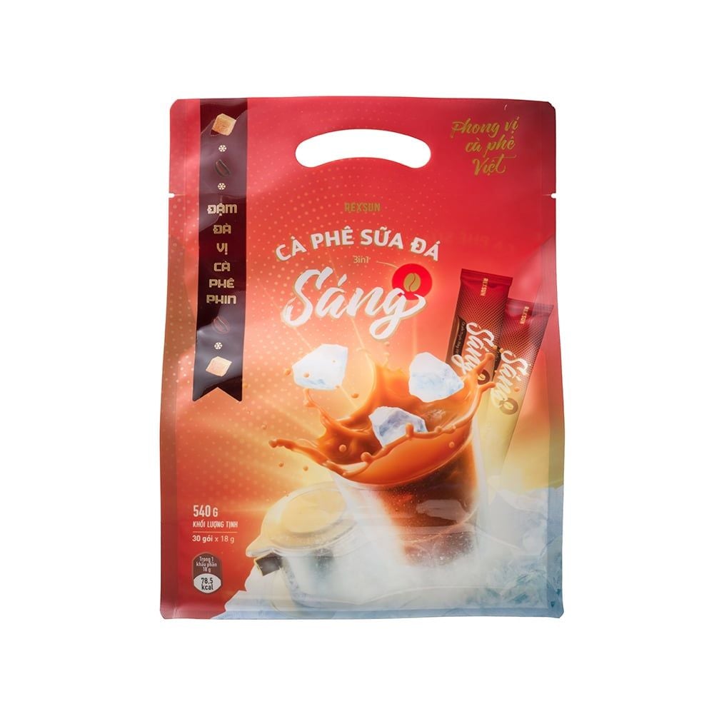 Cà Phê Sữa Đá 3in1 Tiện Lợi - Sáng - Túi 540g (30 gói) - Cafe Hòa Tan Sữa Đá Ban Me Gold - Rexsun