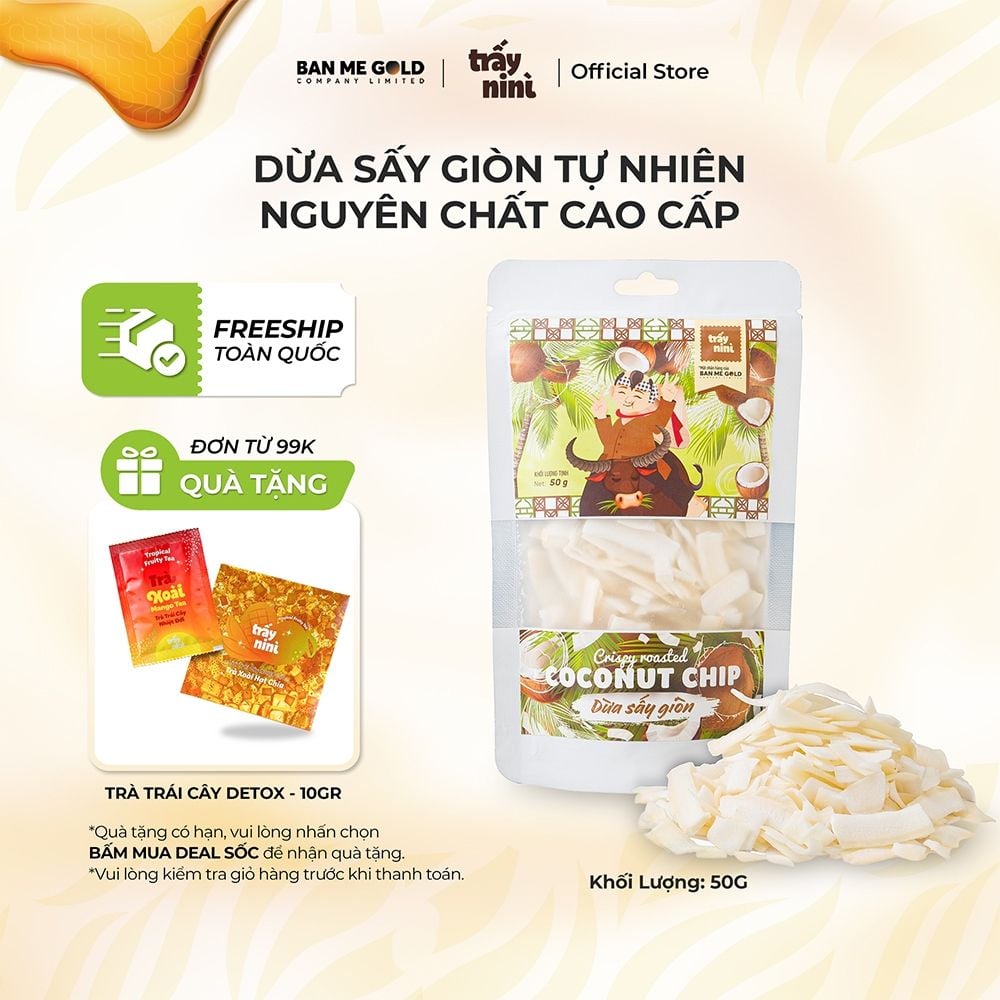 [QUÀ TẶNG] Dừa Sấy Giòn Tự Nhiên Nguyên Chất - Túi 50gr/100gr