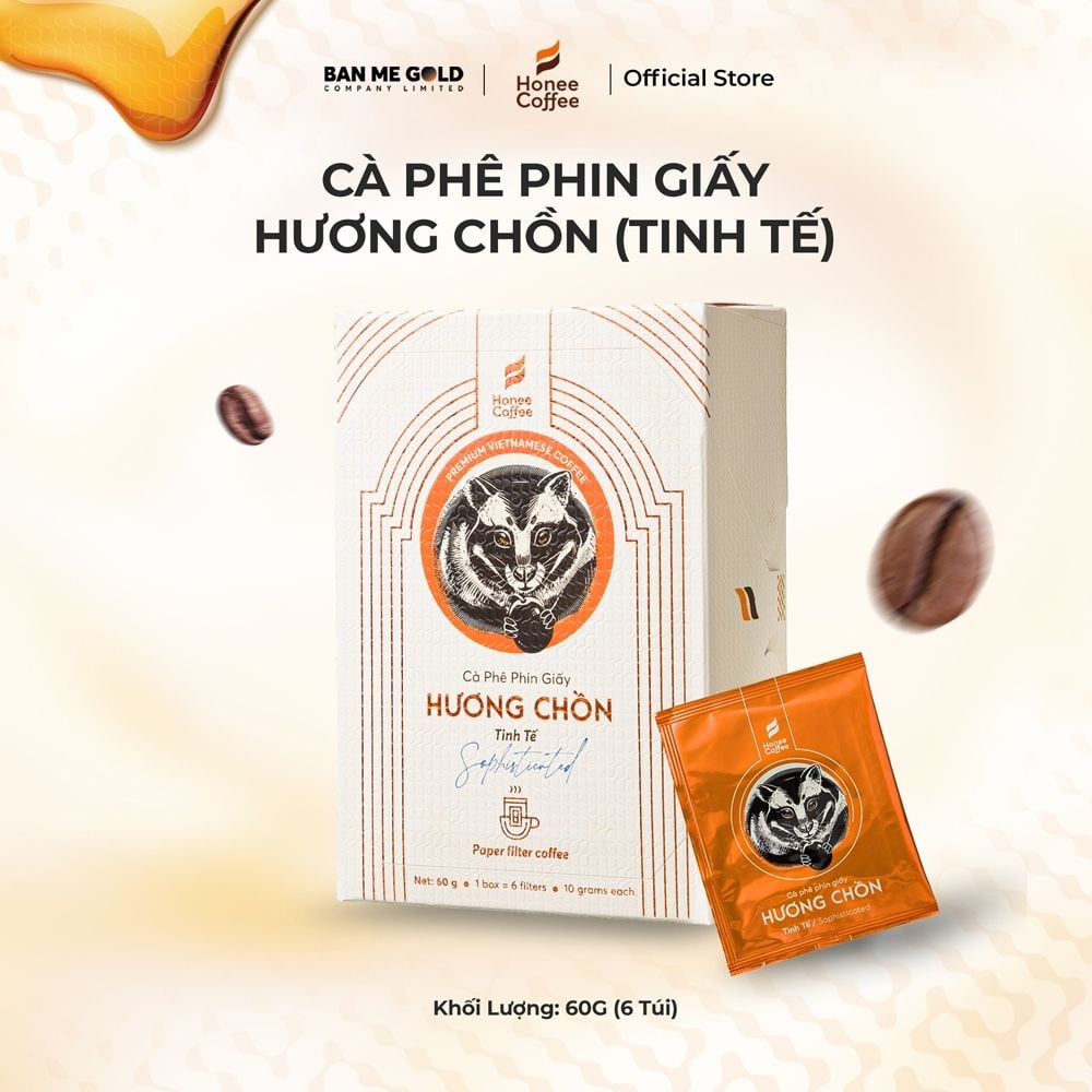 Cà Phê Phin Giấy Hương Chồn (Tinh Tế) Hộp 60gr (6 Túi) - Cà Phê Chồn 100% Ban Me Gold - Honee Coffee