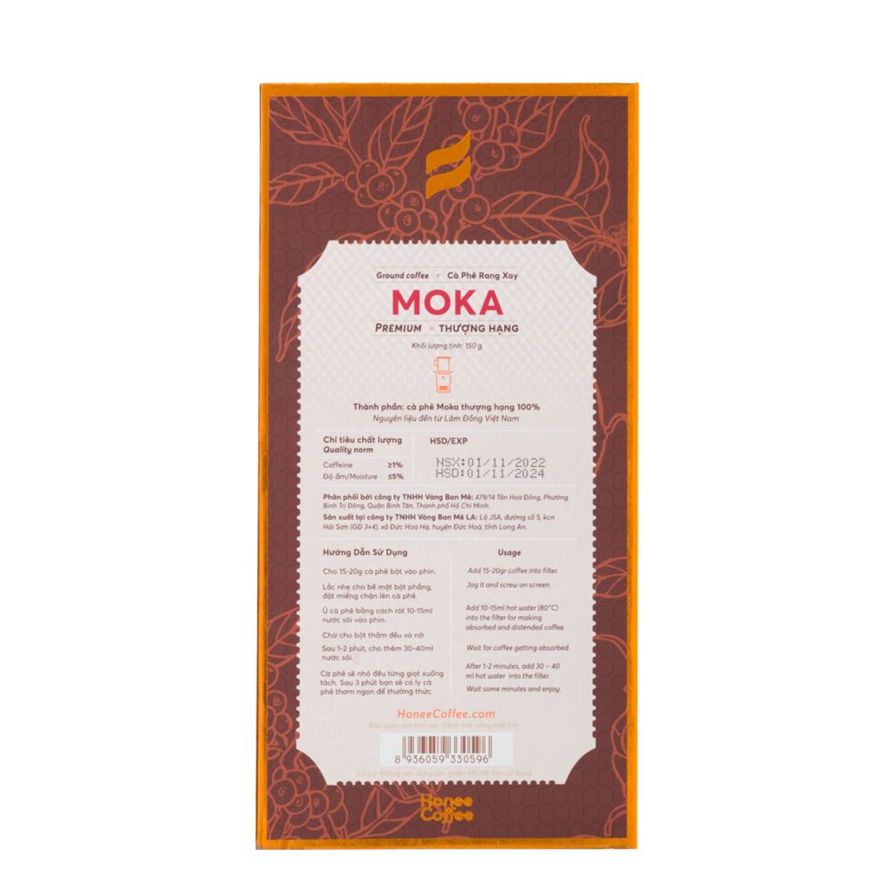 Hộp Quà Cà Phê Moka (Thượng Hạng) - 150gr - Cafe Hạt Rang Xay Pha Phin Ban Me Gold - Honee Coffee