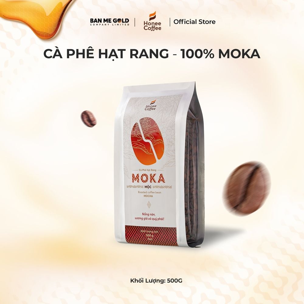 Cà Phê Moka 100% Nguyên Chất (Cao Cấp) - (250g/500g/1kg NGUYÊN HẠT)- Cafe Hạt Rang Xay Chính Hãng Ban Me Gold - Honee Coffee